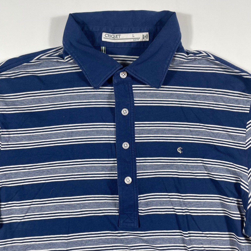Criquet Polo Shirt Mens Large Slim Fit Striped Pima‎ Cotton Blue